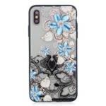 Lace 3D Rhinestone Decor PC TPU Hybrid Cellphone Case for iPhone XS / X 5.8 inch – Blue Flower
