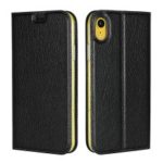 Litchi Skin Auto-absorbed Genuine Leather Card Holder Cellphone Case for iPhone XR 6.1 inch – Black