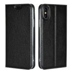 Litchi Skin Auto-absorbed Genuine Leather Flip Case for iPhone X 5.8 inch – Black