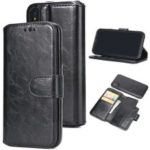 2-in-1 Detachable Oil Buffed Leather Wallet Case Stand for iPhone XS Max 6.5 inch – Black