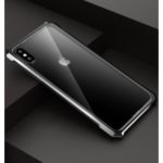 Metal Frame + Glass Back Protection Mobile Phone Case for iPhone X / XS 5.8 inch – Black