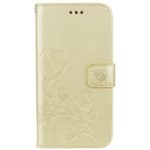 HAT PRINCE Imprinted Rose Pattern Leather Wallet Case for iPhone XR 6.1 inch – Gold