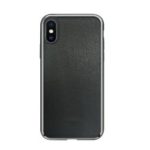 NXE for iPhone XS 5.8 inch Textured Genuine Leather Coated PC Hard Case – Black