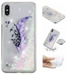 Liquid Glitter Powder Quicksand Inside Pattern Printing Shockproof TPU Case for iPhone XS Max 6.5 inch – Purple Feather and Birds