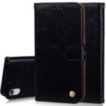 HAT PRINCE Oil Wax PU Leather Wallet Phone Case for iPhone XR 6.1 inch – Black