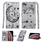 Leather Phone Case for iPhone XR 6.1 inch [Marble Style] [Imprinted Moon Pattern] – Grey