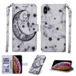 Marble Style Imprinted Moon Pattern Leather Phone Case for iPhone XS Max 6.5 inch – Grey