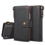 Retro Style Split Leather Wallet Case for iPhone XS Max 6.5 inch with Strap – Black