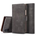 Mesh Pattern Retro Leather Wallet Stand Casing for iPhone XS Max 6.5 inch – Grey