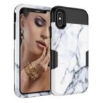 White Marble Pattern 3 in 1 Shockproof Case PC Silicone Hybrid Cover for iPhone XS 5.8 inch – Black