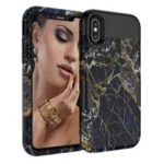 For iPhone XS Max 6.5 inch 3-in-1 [Marble Pattern] PC Silicone Hybrid Drop-proof Case – Black