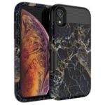 3-in-1 Case for iPhone XR 6.1 inch Marble Pattern PC Silicone Hybrid Drop-proof Case – Black