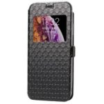 For iPhone XS Max 6.5 inch Rhombus Pattern View Window Leather Case with Card Slot – Black