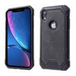 PC TPU Shockproof Case for iPhone XR 6.1 inch / Jeans Texture Leather Coated / Imprint Deer and Quote – Black