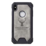 Imprint Deer and Quote PC TPU Shockproof Cover  for iPhone XS Max 6.5 inch  [Jeans Texture Leather Coated] – Grey