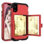 Shockproof PC Silicone Hybrid Card Slot Casing with Mirror for iPhone XR 6.1 inch – Red