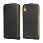 Vertical Flip Genuine Leather Protective Phone Case for iPhone XR 6.1 inch – Black