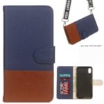 Contrast Color Cross Texture PU Leather Wallet Phone Cover for iPhone XS / X 5.8 inch – Dark Blue
