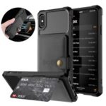 Leather Coated TPU Wallet Kickstand Casing with Built-in Magnetic Sheet for iPhone XS Max 6.5 inch – Black