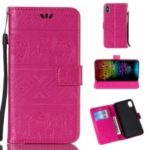 Imprint Elephant Geometric Pattern Leather Wallet Case for iPhone XS / X 5.8 inch – Rose