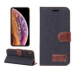 Jeans Cloth Texture Card Slots Stand Leather Flip Shell for iPhone XS 5.8 inch – Black Blue