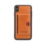 PIERRE CARDIN for iPhone XS Max 6.5 inch Genuine Leather Coated TPU Case with [Card Slot Kickstand] – Brown