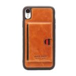 PIERRE CARDIN for iPhone XR 6.1 inch Genuine Leather Coated TPU Phone Case with Card Slot – Brown