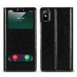Dual View Window Genuine Leather Phone Case with Stand for iPhone XS Max 6.5 inch – Black