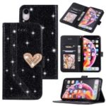[Heart Shape Magnetic Flap] Flash Powder Splicing Leather Case for iPhone XR 6.1 inch – Black