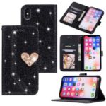 Mobile Case for iPhone XS 5.8 inch [Heart Shape Magnetic Flap] [Flash Powder] [Splicing Leather] – Black