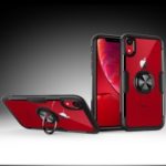 For iPhone XR 6.1 inch Finger Ring Kickstand TPU + Glass Combo Phone Case [Built-in Magnetic Metal Sheet] – All Black