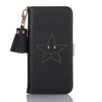 Litchi Skin Star Smile Face Pattern PU Leather Stand Wallet Phone Case for iPhone XR 6.1 inch – Black