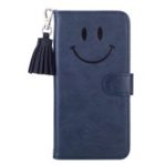 Imprinted Smile Face Pattern PU Leather Stand Wallet Phone Casing for iPhone XR 6.1 inch – Blue