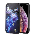 Embossment Pattern PC TPU Hybrid Case for iPhone XR 6.1 inch – Butterfly and Flower Pattern