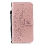 Imprinted Plum Blossom PU Leather Wallet Case for Samsung Galaxy J6 Plus – Rose Gold