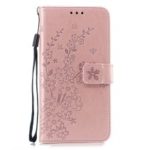 Imprinted Plum Blossom PU Leather Case with Stand Wallet for Samsung Galaxy J4 Plus – Rose Gold