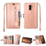 Zippered Leather Magnetic Stand Wallet TPU Back Casing with Strap for Samsung Galaxy A6+ (2018) – Rose Gold
