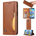 PU Leather Auto-absorbed Stand Wallet Phone Case for Samsung Galaxy J6+ / J6 Prime / J610 – Brown