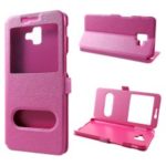 Silk Texture Dual View Window Leather Stand Casing for Samsung Galaxy J6+ – Rose