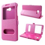 Silk Texture Dual View Window Leather Stand Phone Case for Samsung Galaxy J4+ – Rose