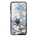 3D Rhinestone Decor TPU Phone Cover Black Lace Style for Samsung Galaxy A7 (2018) – Blue Flower