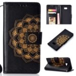 Imprint Henna Lotus Pattern PU Leather Wallet Case for Samsung Galaxy J4+ / J4 Prime – Black