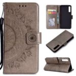 Imprinted Mandala Pattern Wallet Leather Mobile Case for Samsung Galaxy A7 (2018) A750 – Grey