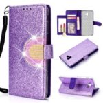 [Glitter Powder] Rhinestone Decor Leather Protective Shell [with Mirror] for Samsung Galaxy J6+ / J6 Prime / J610 – Purple