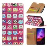 Pattern Printing Multiple Owls Leather Wallet Case for Samsung Galaxy A9 (2018) / A9 Star Pro / A9s – Purple Background