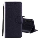 Litchi Skin Wallet Leather Stand Case for Samsung Galaxy A7 (2018) – Black
