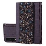 Crocodile Texture Glittery Sequins Splicing PU Leather Protective Case for Samsung Galaxy A7 (2018) – Black