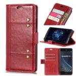 Crazy Horse Rivet Stand Wallet Magnetic Leather Mobile Phone Case for Samsung Galaxy A9 (2018) / A9 Star Pro / A9s – Red