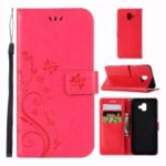 Imprint Butterfly Flower Leather Wallet Case Cover for Samsung Galaxy J6+ – Rose