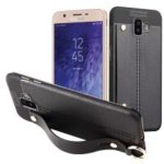 Litchi Skin Soft Kickstand TPU Protection Case with Handheld for Samsung Galaxy J6+ – Black